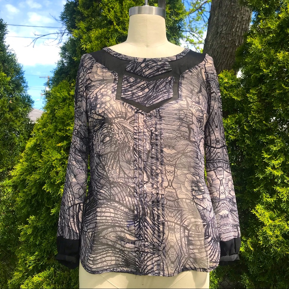 Anthropologie Meadow Rue Navy Floral Blouse Top